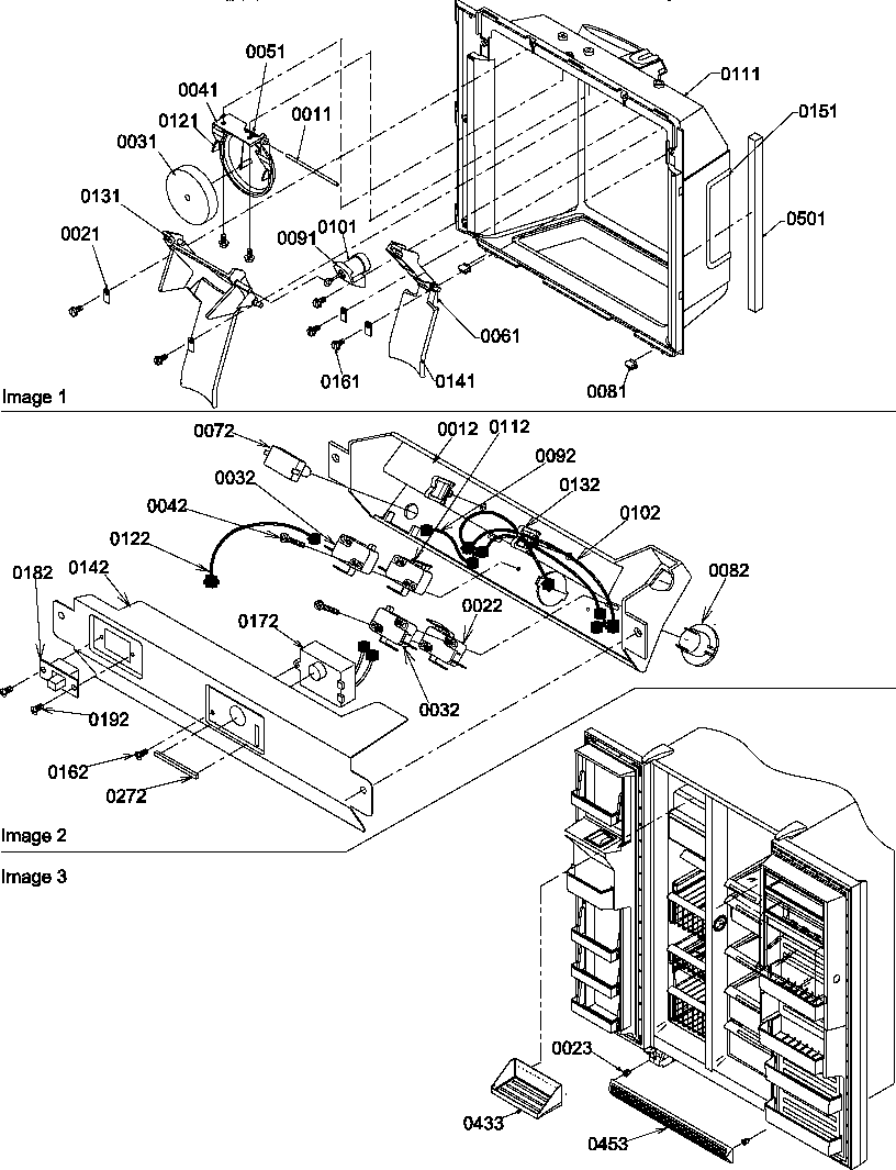 Ice/water cavity, electronic bracket assy & toe grille