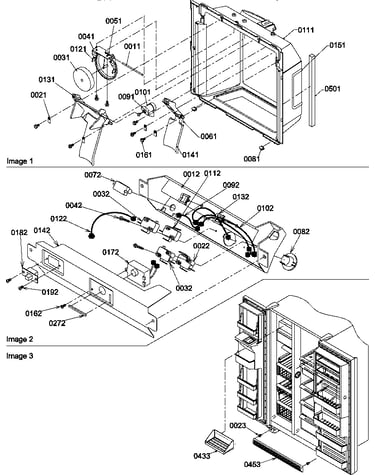 Ice/water cavity, electronic bracket assy & toe grille