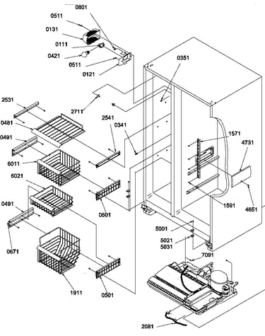 Freezer shelves and light