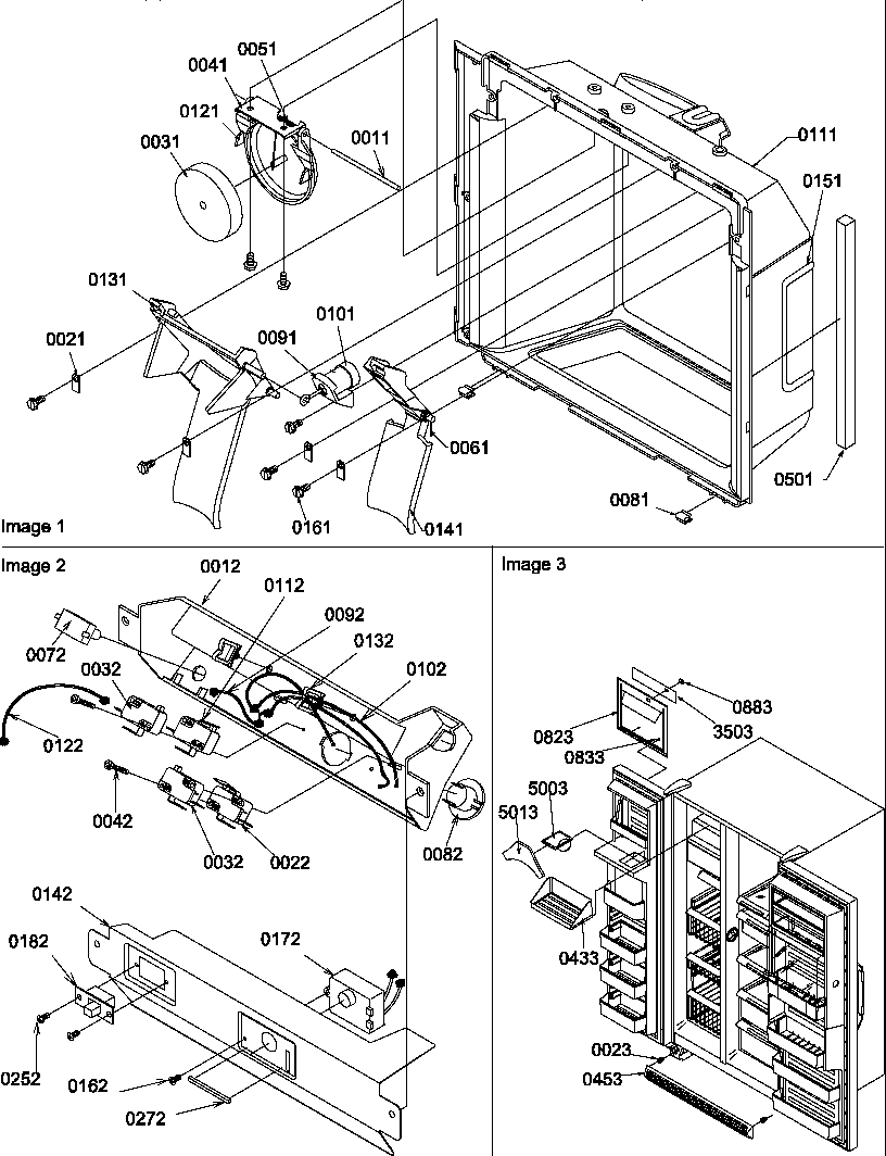 Ice/water cavity, electronic bracket assy & toe grille