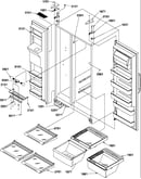 Refrigerator/freezer shelves, lights, and hinges