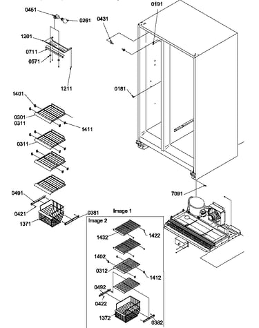 Freezer shelves and light