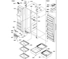 Amana SQD25VW-P1190430WW refrigerator/freezer shelves, lights, and hinges diagram