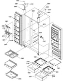Refrigerator/freezer shelves, lights, and hinges