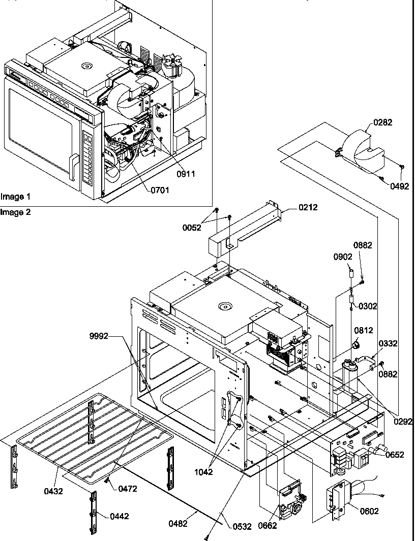 Circuit board/high voltage & oven rack assembly