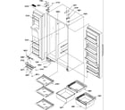 Amana SMD22TBW-P1303506WW refrigerator/freezer shelves, lights, and hinges diagram