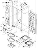Refrigerator/freezer shelves, lights, and hinges