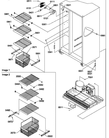 Freezer shelves and light