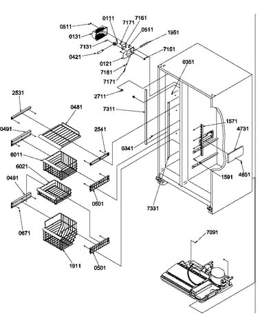 Freezer shelves and light