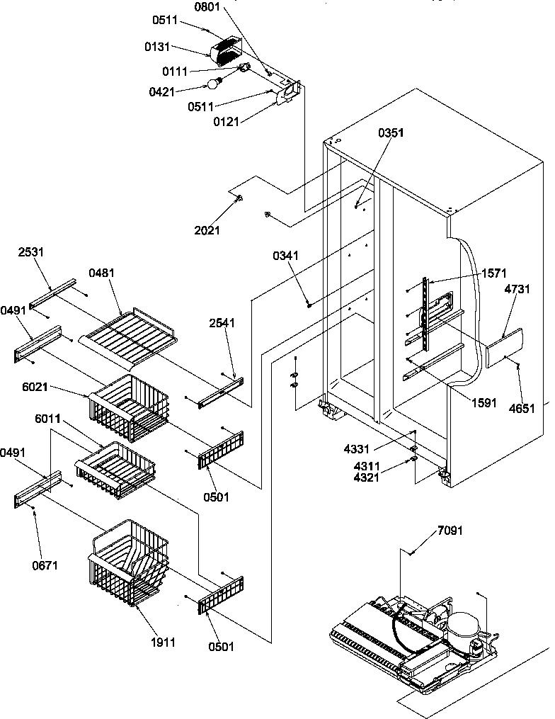 Freezer shelves and light