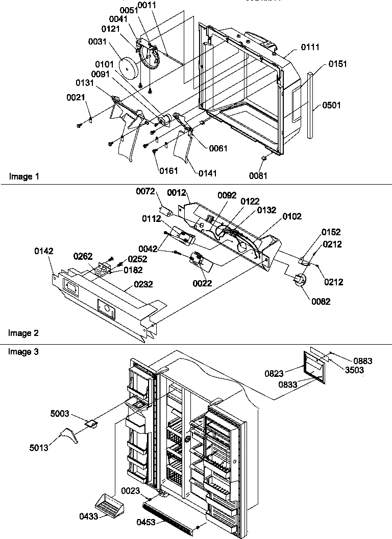 Ice/water cavity, electronic bracket assy & toe grille