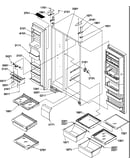 Refrigerator/freezer shelves, lights, and hinges