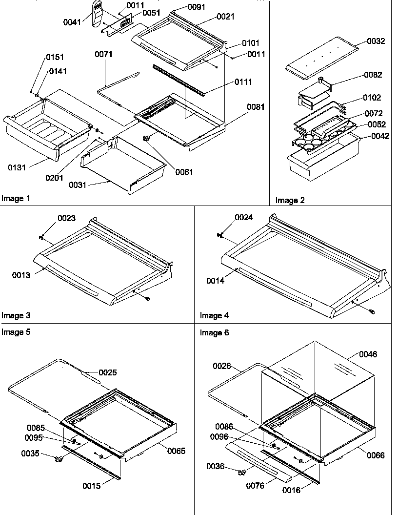 Shelves, deli, and crisper assemblies