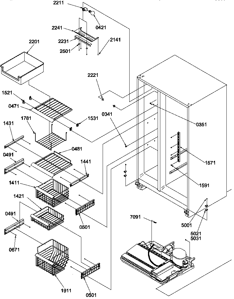 Freezer shelves and light