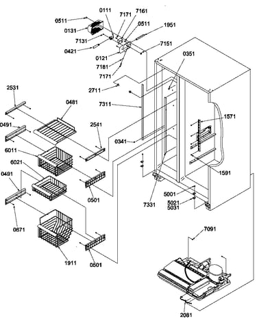 Freezer shelves and light