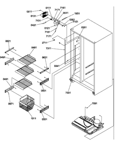 Freezer shelves and light