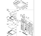 Amana SQD25TW-P1190427WW shelving, crisper assemblies and toe grille diagram