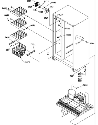 Freezer shelves and light
