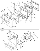 Oven door and storage drawer