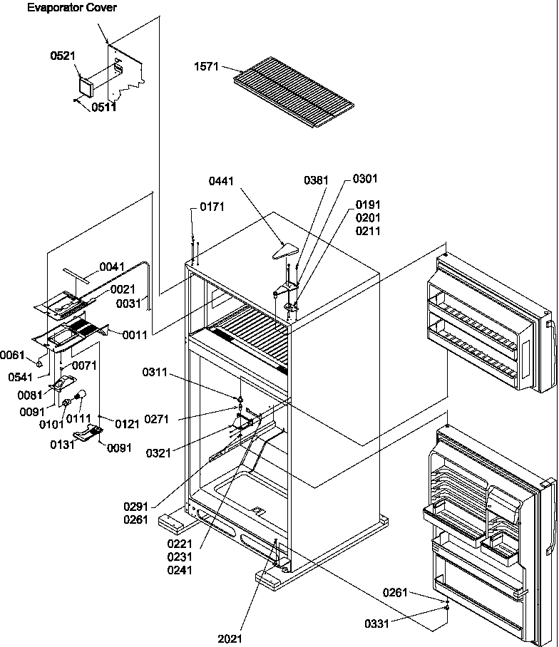 Door hinges and freezer shelf