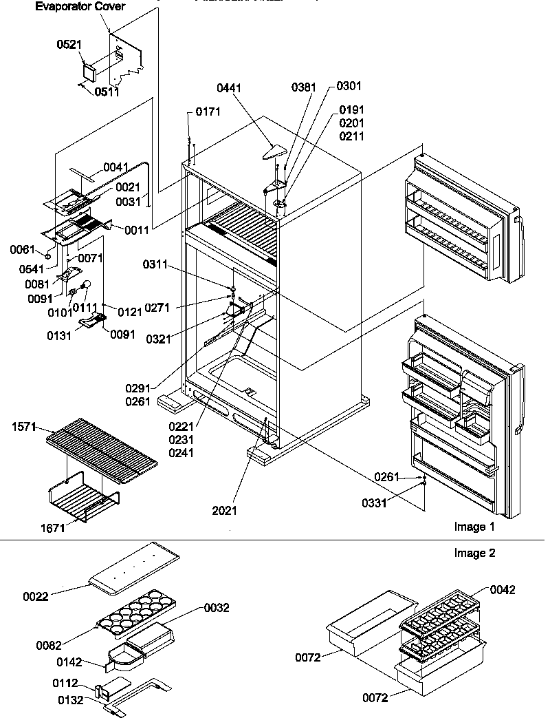 DOOR HINGES AND FREEZER SHELF