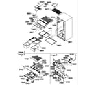 Amana TA18TW-P1304501WW interior cabinet and drain block assembly diagram