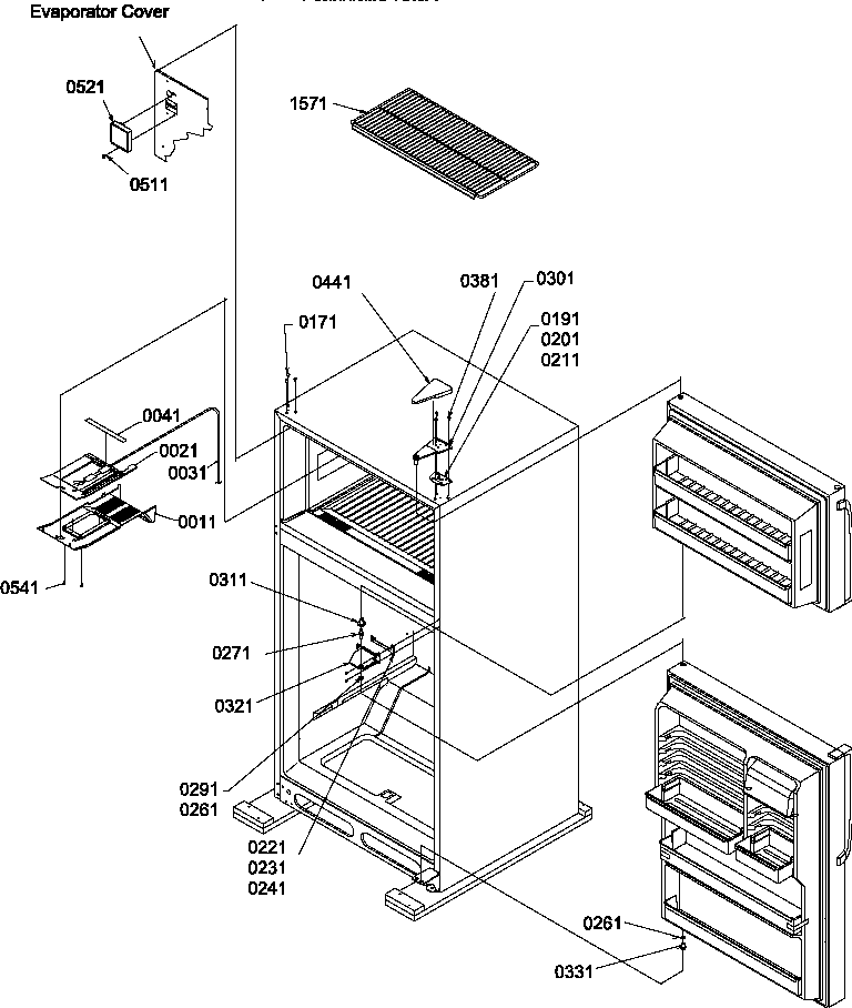 Door hinges and freezer shelf