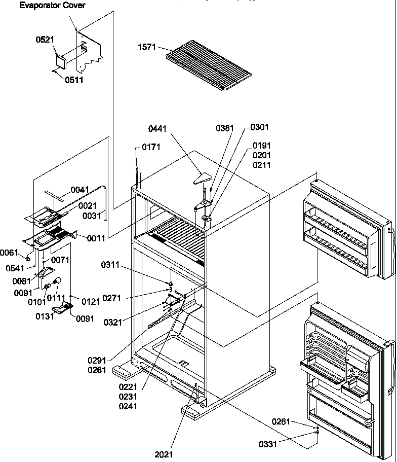 Door hinges and freezer shelf