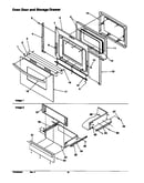 Oven door and storage drawer