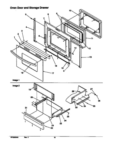 Oven door and storage drawer