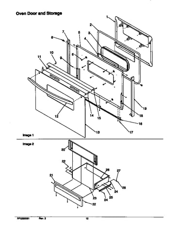 Oven door and storage