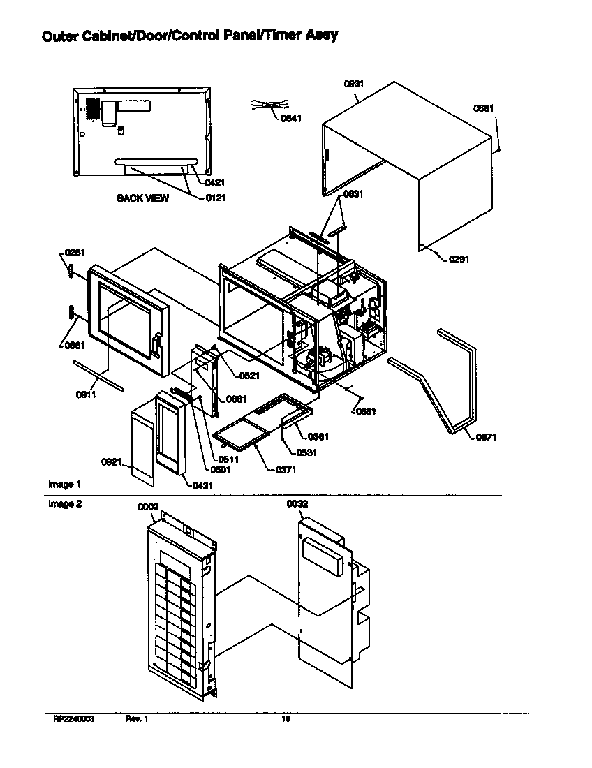 Outer cabinet/door/control panel/timer assy
