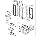 Amana 58635-P1317501WE refrigerator/freezer lights, hinges, and shelving assy diagram
