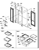Refrigerator/freezer lights, hinges, and shelving assy
