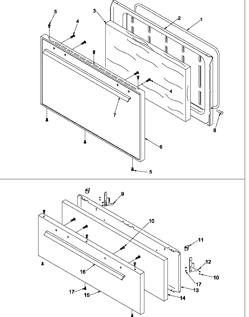 Oven door and broiler door