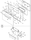 Oven door and storage drawer