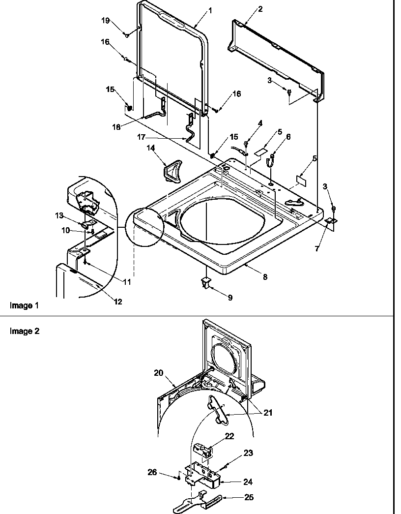 Cabinet top, loading door, and door switch