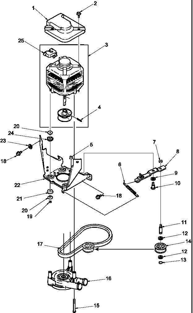 Motor, belt, pump, and idler assy