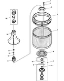Agitator, drive bell, washtub and hub