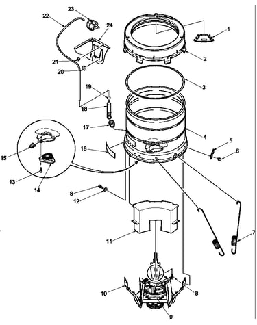Outer tub, cover, pressure tube, and counterweight