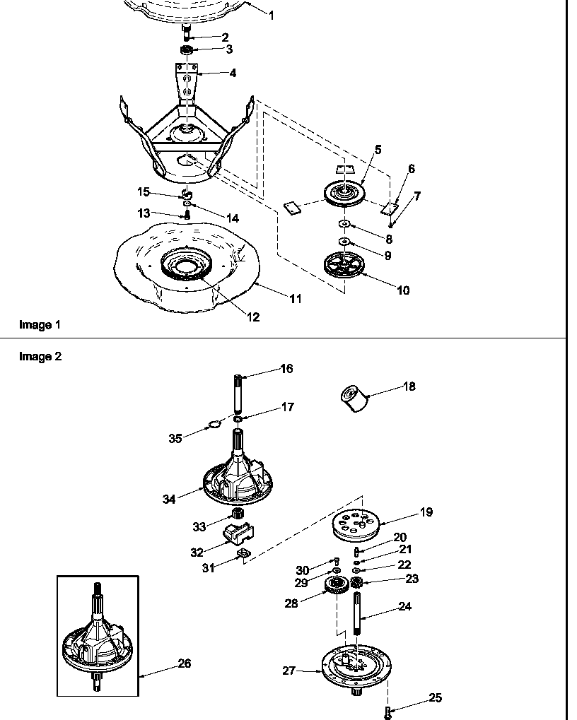Weldment & bearing assy,brake & pulley,and trans. assy