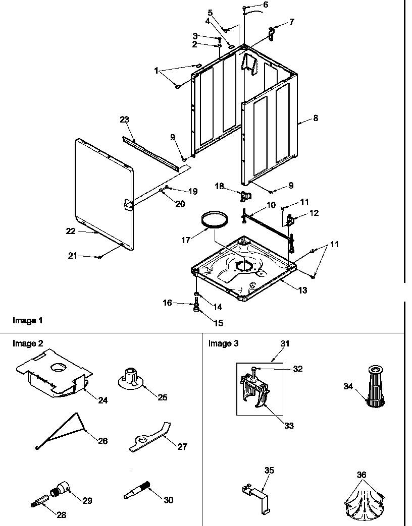 Front panel, base and cabinet, and special tools