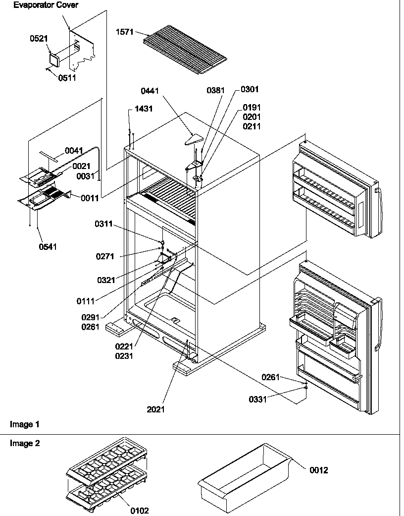 Door hinges and freezer shelf