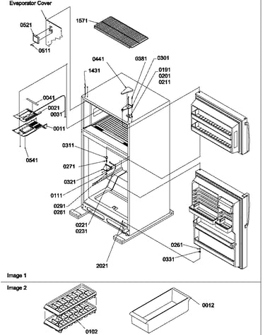 Door hinges and freezer shelf