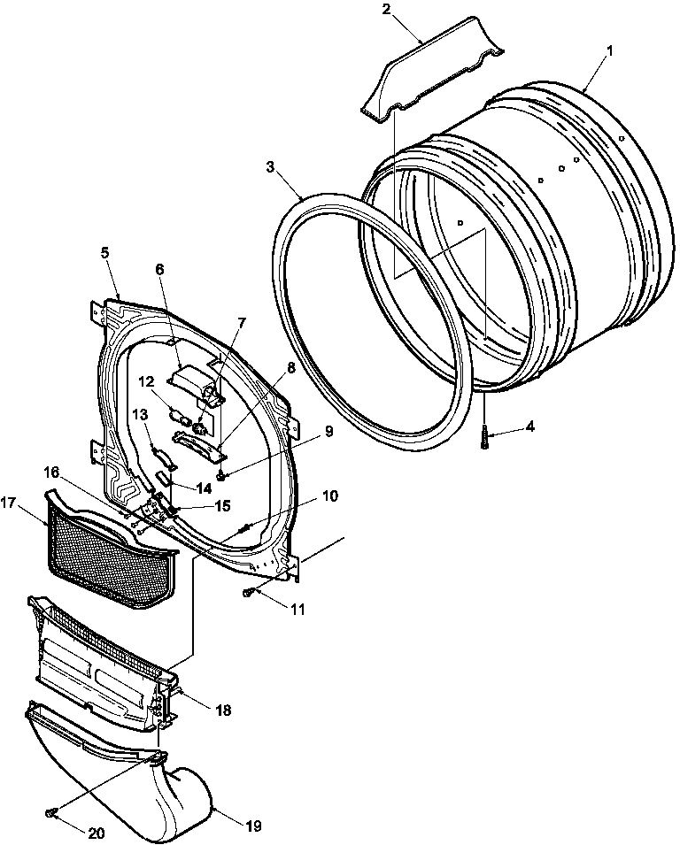 FRONT BULKHEAD, AIR DUCT, FELT SEAL AND CYLINDER