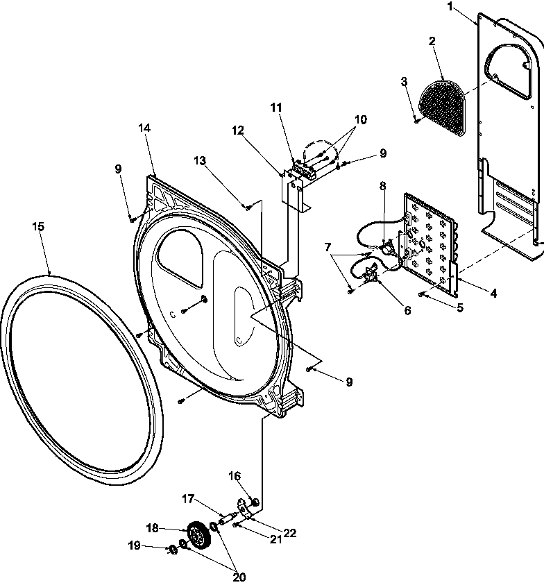 Rear bulkhead, felt seal, rollers/air duct assembly