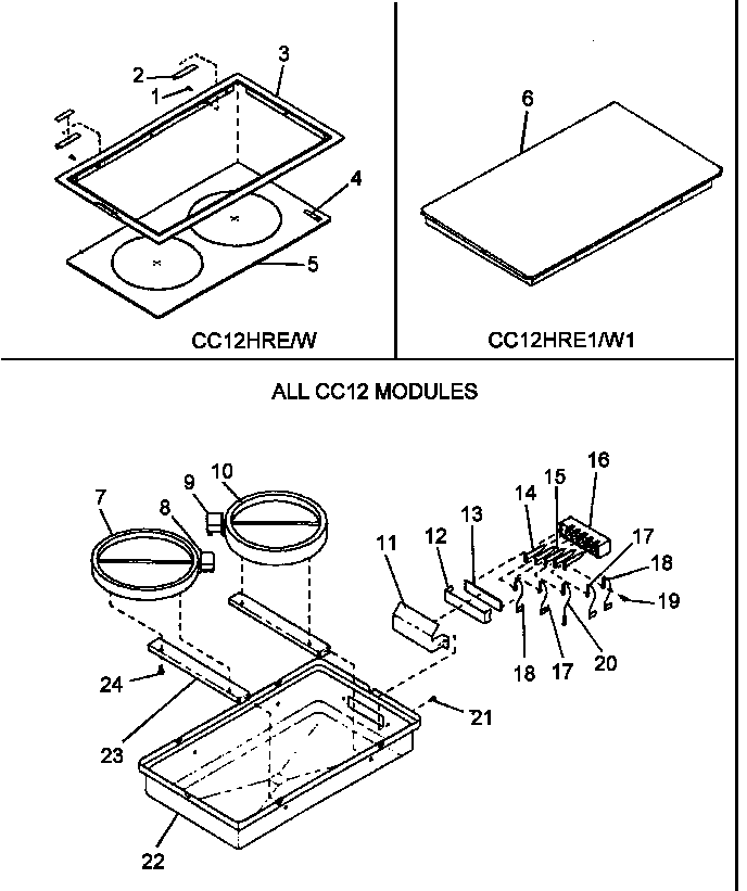 Glass cooktop module all cc12 (cc12hre/p1133347ne) (cc12hre/p1172301s) (cc12hrw/p1133347nw) (cc12hrw/p1172302s)