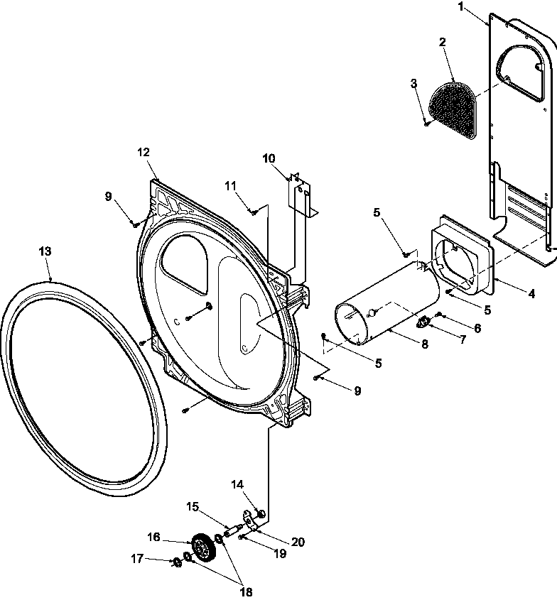 REAR BULKHEAD, FELT SEAL, ROLLERS AND AIR DUCT ASSY