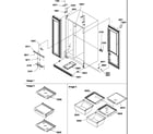 Amana SX522VW-P1320501WW refrigerator/freezer lights, hinges, and shelving assy diagram