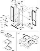 Refrigerator/freezer lights, hinges, and shelving assy